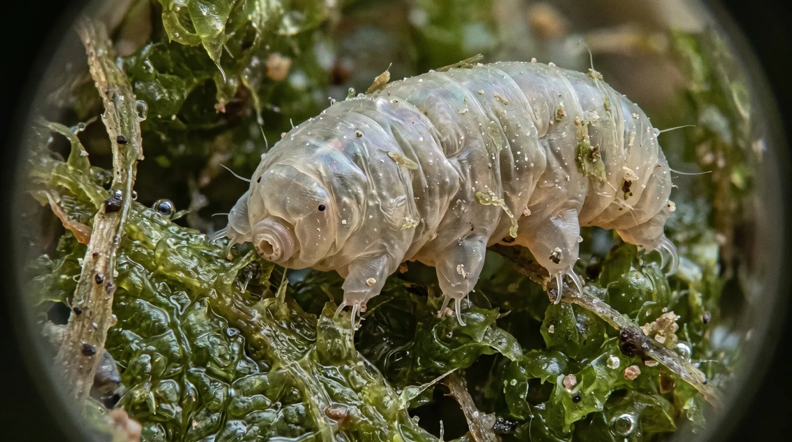 Microscope image of a chubby eight-legged tardigrade