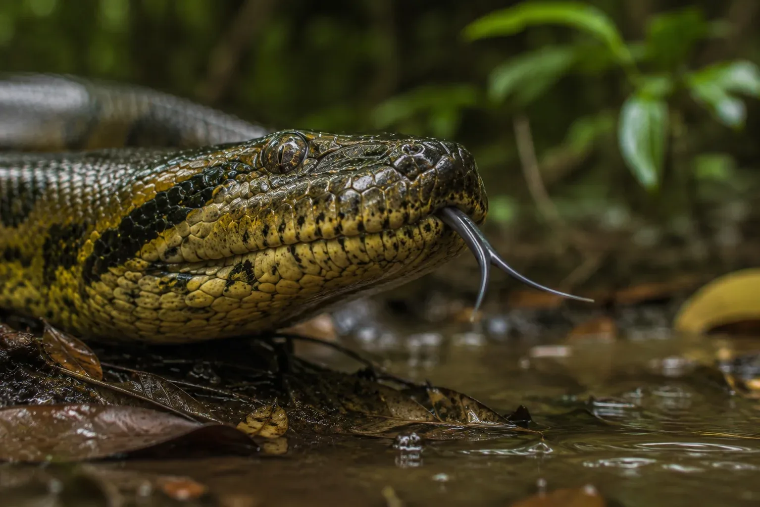 Anaconda with forked tongue