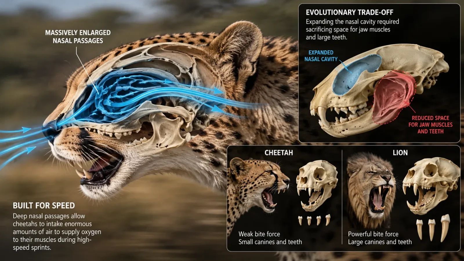 Graphic nassale passage and jaw of cheetah