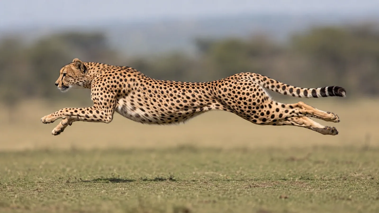during a high-speed chase, the cheetah actually spends more than half of its total running time literally flying through the air.