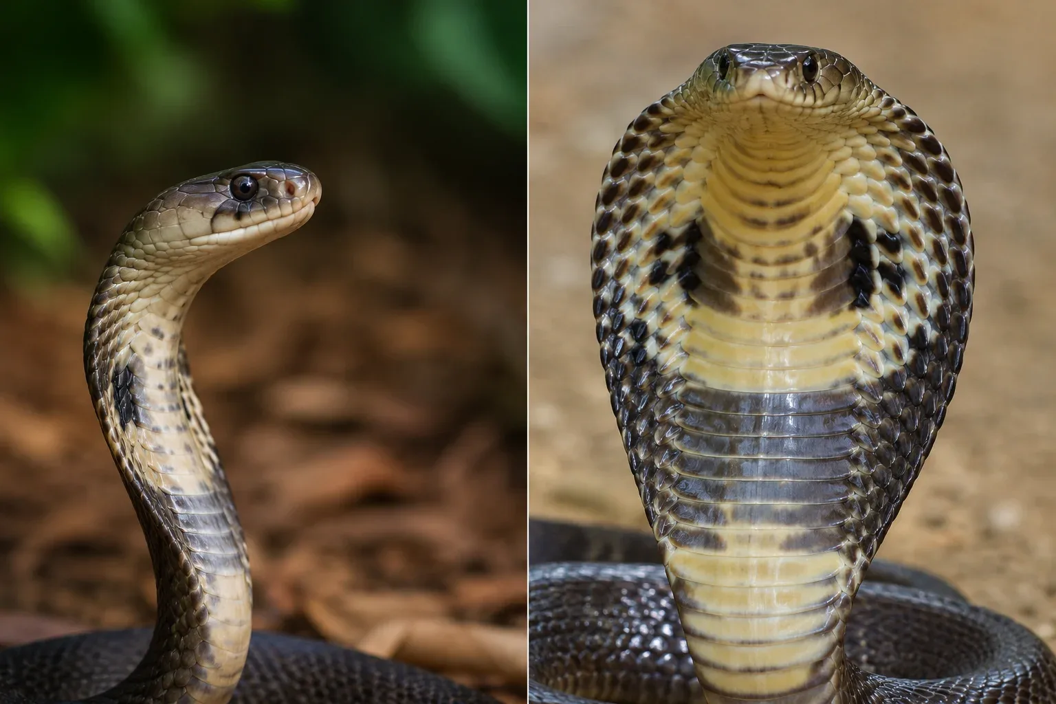 when cobra feels threatened, it rapidly contracts specialized muscles along its neck.