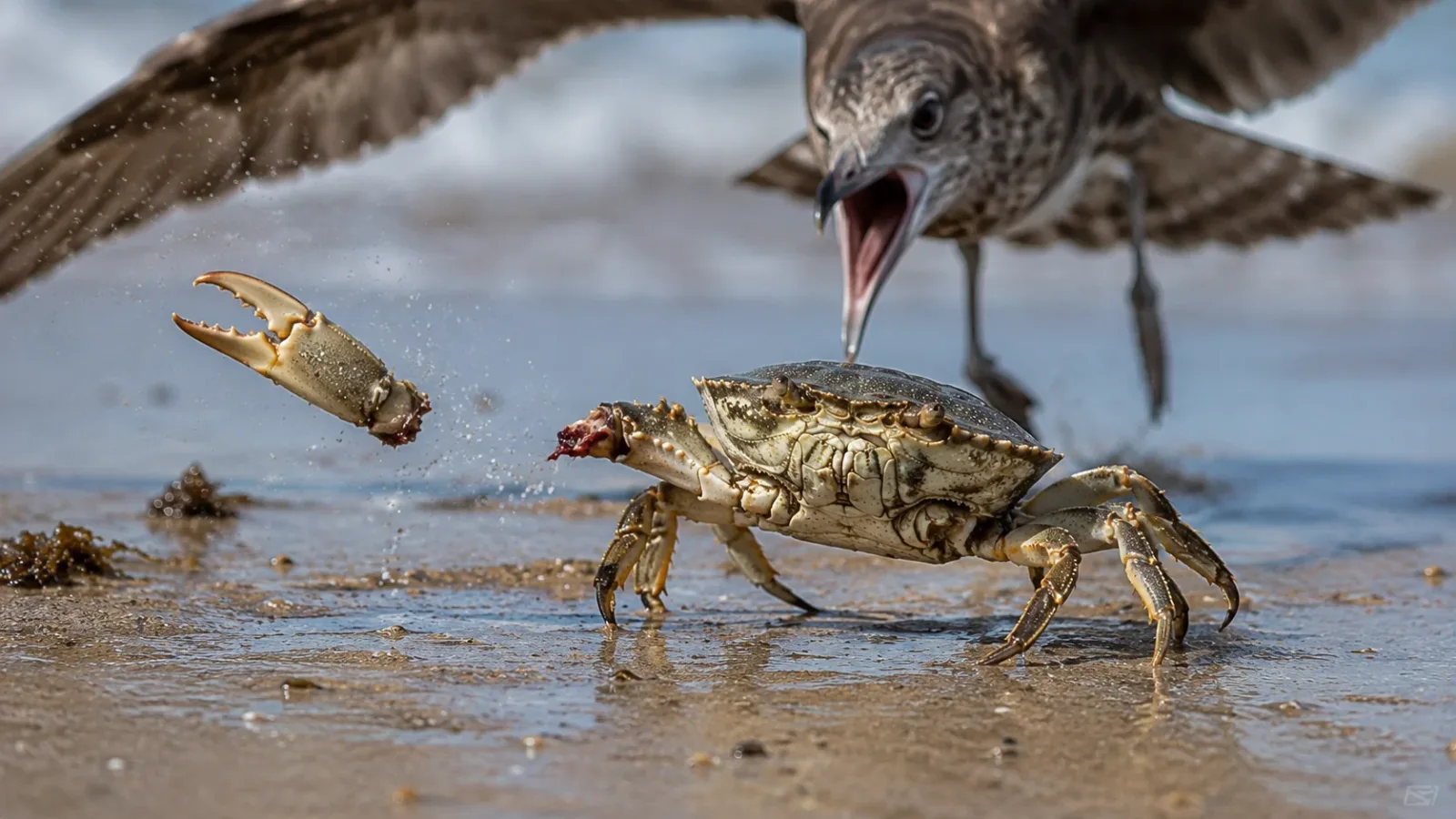 Crab Drops Limb to Survive Bird Attack