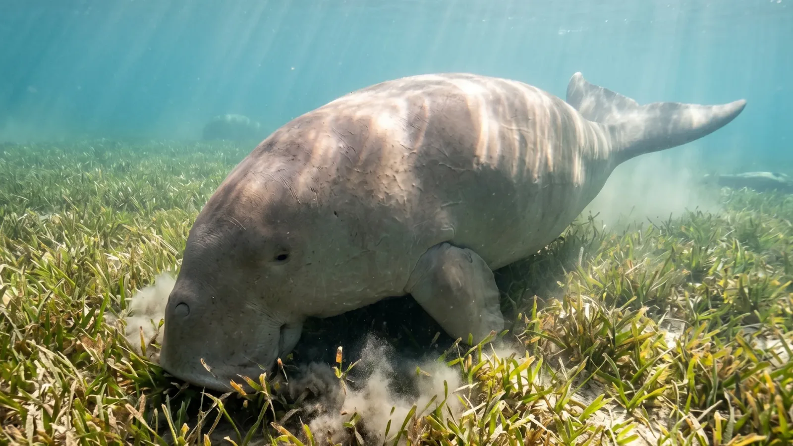 Dugong Staying at the bottom of the ocean to eat grass