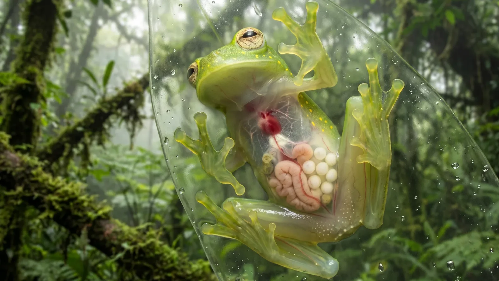 iny glass frog has evolved the ultimate form of active camouflage.