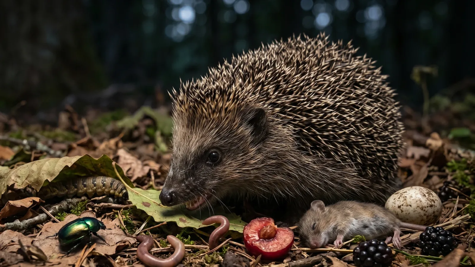 Despite their innocent, gentle appearance and their biological classification as insectivores, hedgehogs are highly opportunistic and incredibly voracious omnivores. While their primary diet consists of beetles, caterpillars, and earthworms, they will absolutely consume almost anything they can overpower in the dark. Their sharp teeth easily allow them to hunt and eat frogs, small mice, baby birds, and unprotected bird eggs found nesting on the ground. They will also happily forage for fallen berries and ripe orchard fruits to supplement their heavily protein-based diet.