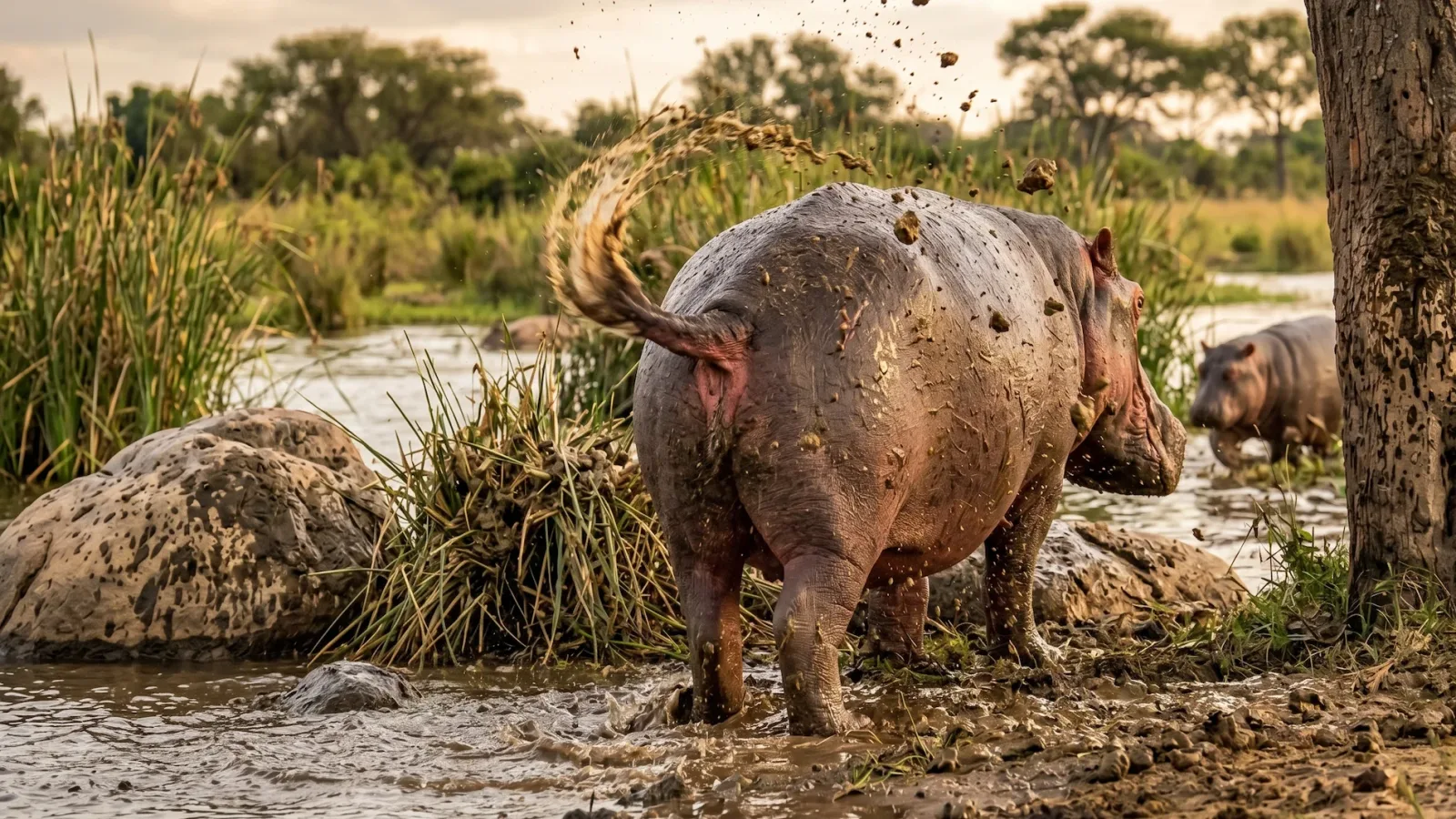 Hippo Spins Tail to Mark Territory