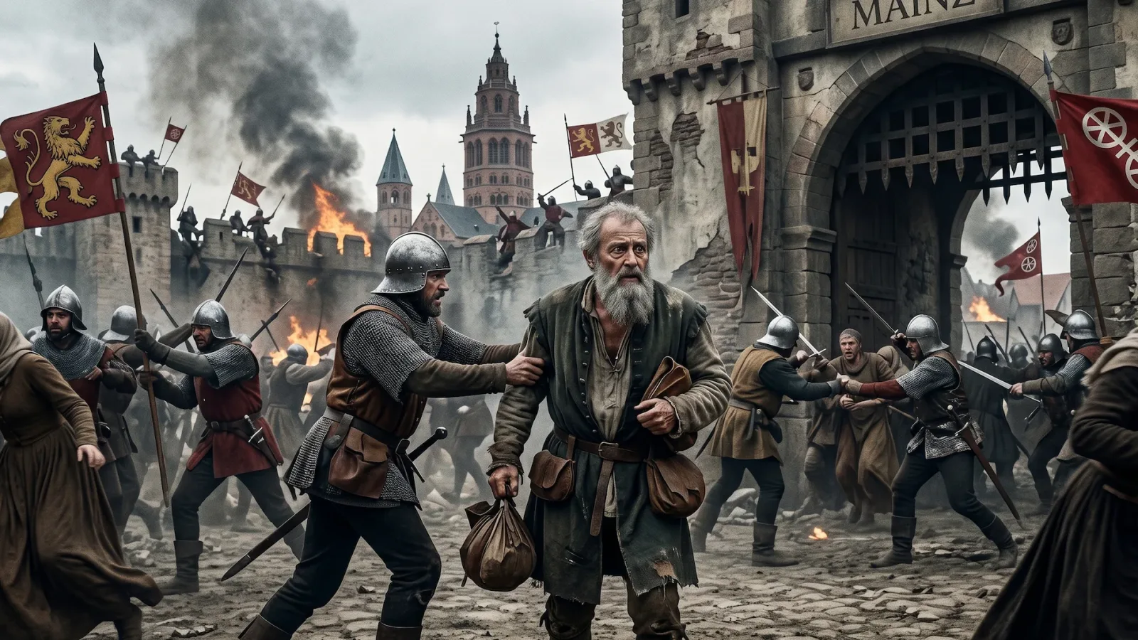 Gutenberg’s life was heavily disrupted by the chaotic politics of the Holy Roman Empire. He was exiled from his hometown of Mainz twice—once in the 1420s due to a clash between the city's patricians and the trade guilds, and again in 1462 when two rival archbishops went to war over control of the city.