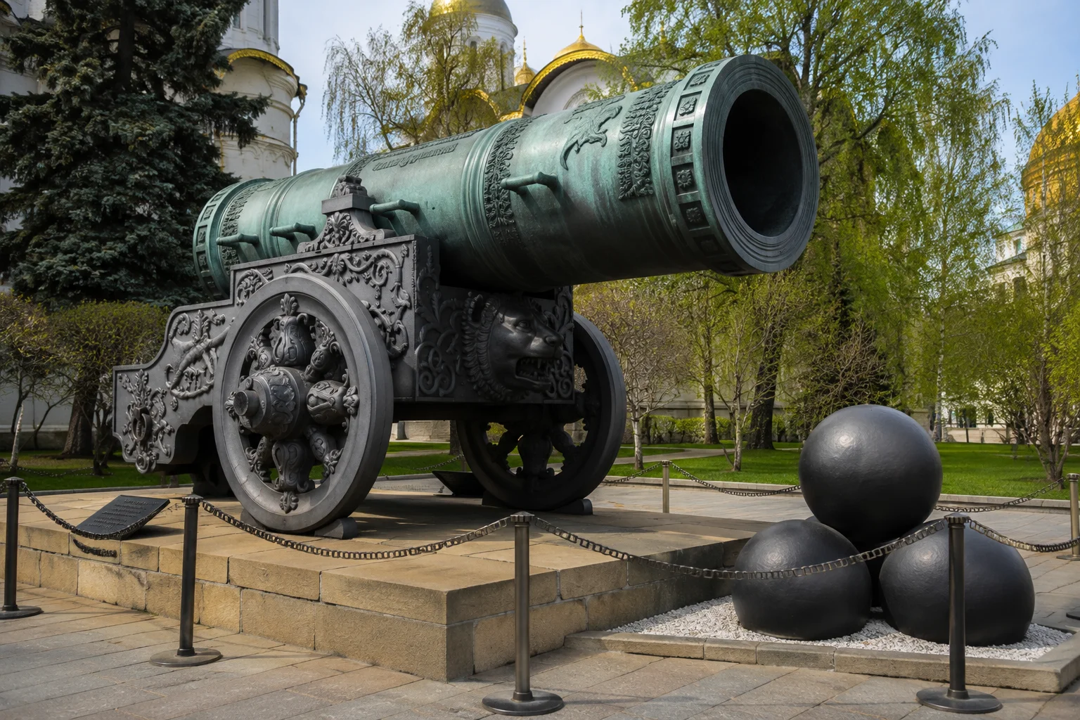he Tsar Cannon. Cast in 1586, it weighs nearly 40 tons and holds the Guinness World Record for the largest bombard by caliber.