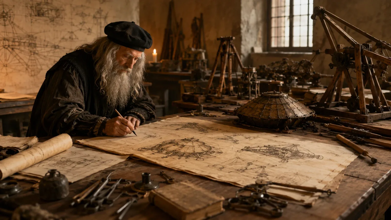 Leonardo da Vinci drawing a tank concept.