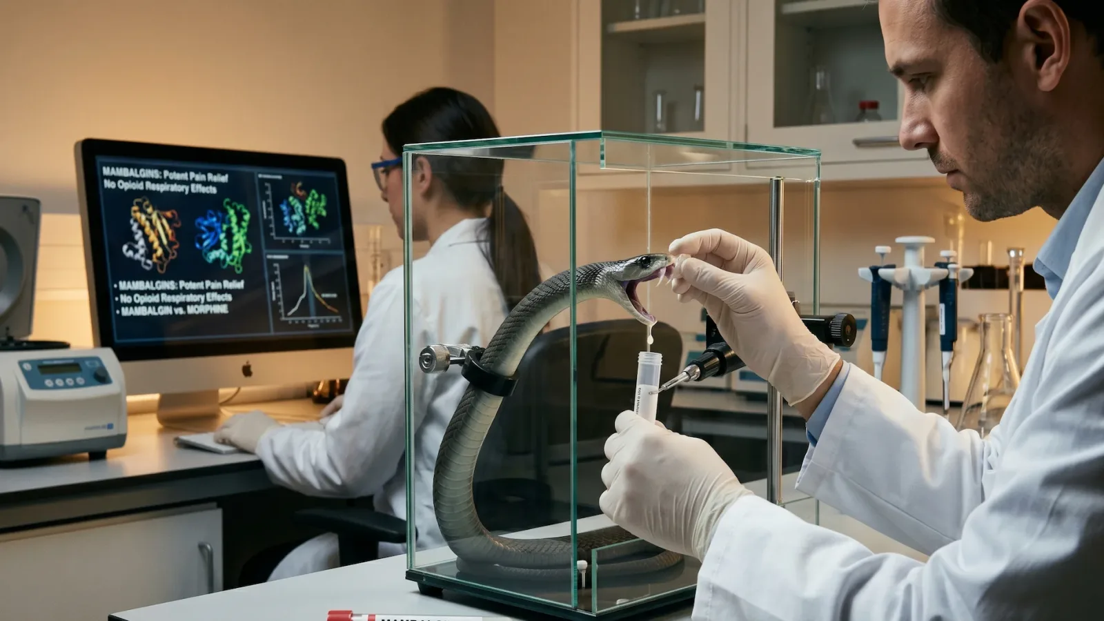 n 2012, French researchers analyzing black mamba venom discovered a unique class of proteins which they brilliantly named mambalgins. 