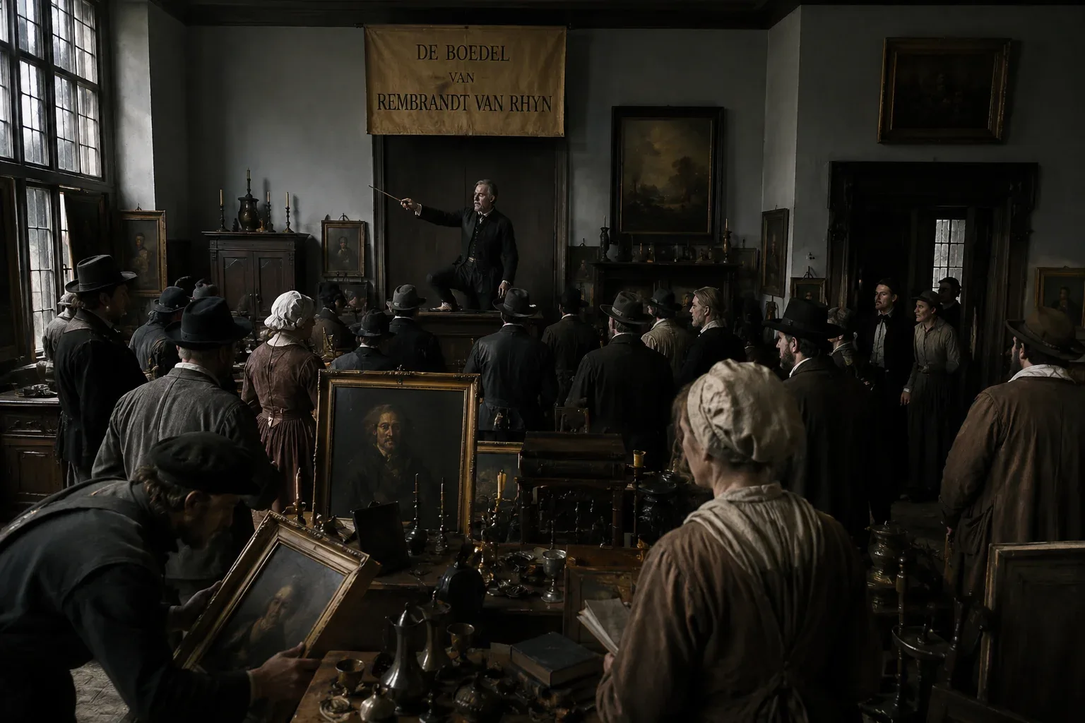 By 1656, Rembrandt's debts had spiraled out of control. To avoid being sent to debtor's prison, he filed for cessio bonorum (a form of voluntary bankruptcy). The city auctioned off his house, his printing press, and his massive art collection for a fraction of their worth. He spent his final years living in a modest rented house.