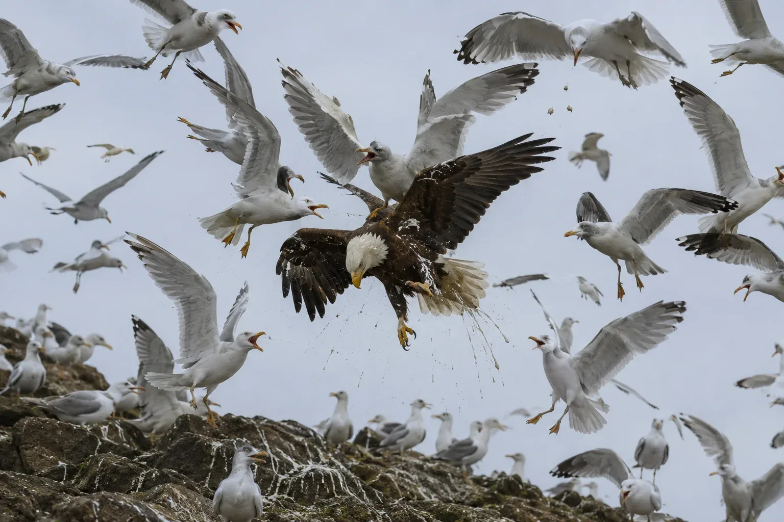 Gulls Are Attacking Eagle