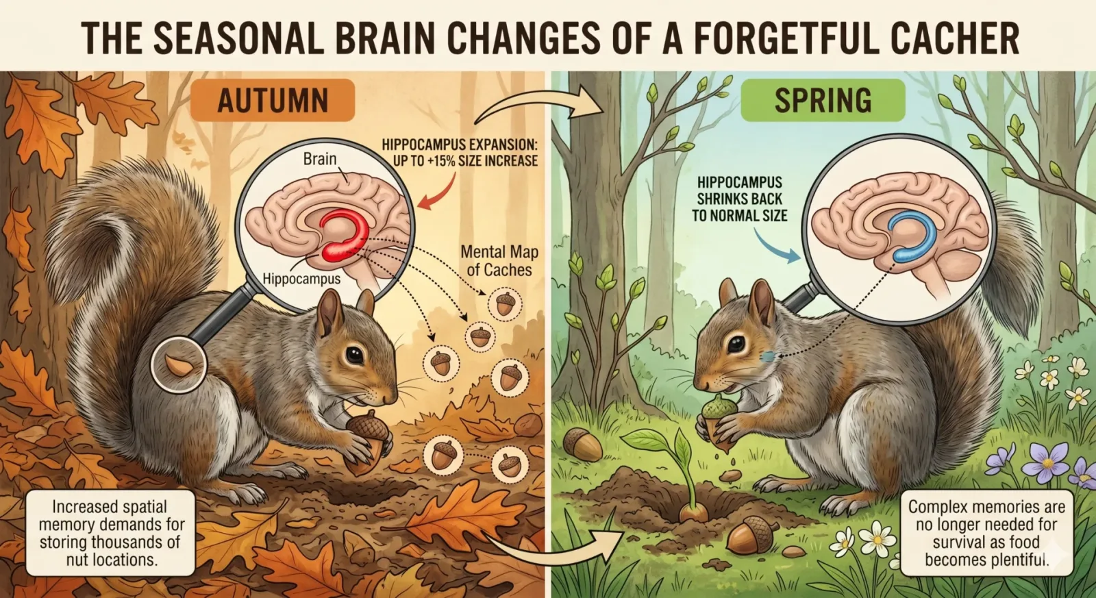 Graphic how Brains of Squirrels  Physically Grow in the Autumn