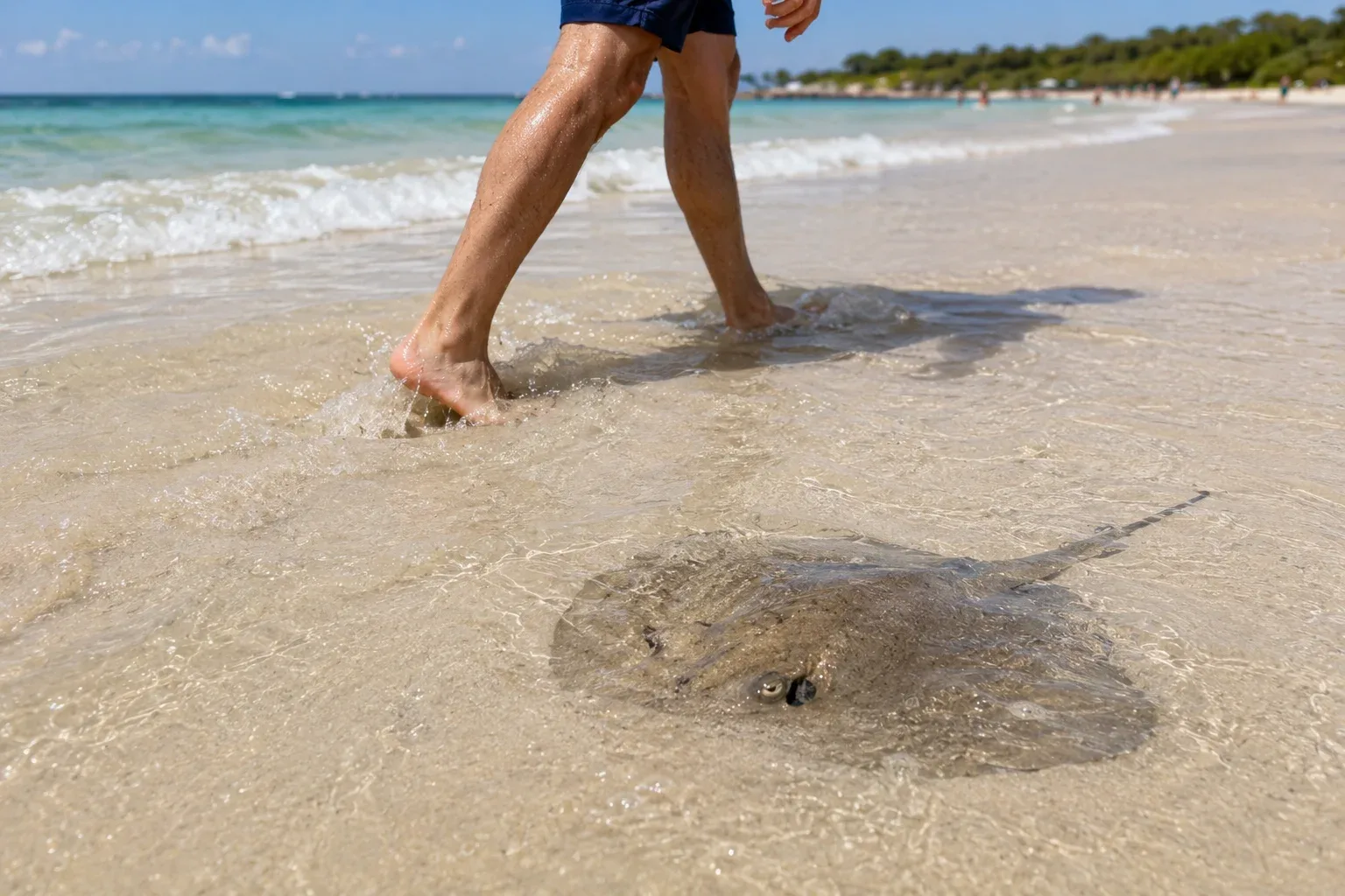 stingrays are perfectly camouflaged and heavily prefer to bury themselves in the shallow, warm sand right off the shoreline, human beachgoers constantly risk stepping directly on top of them.