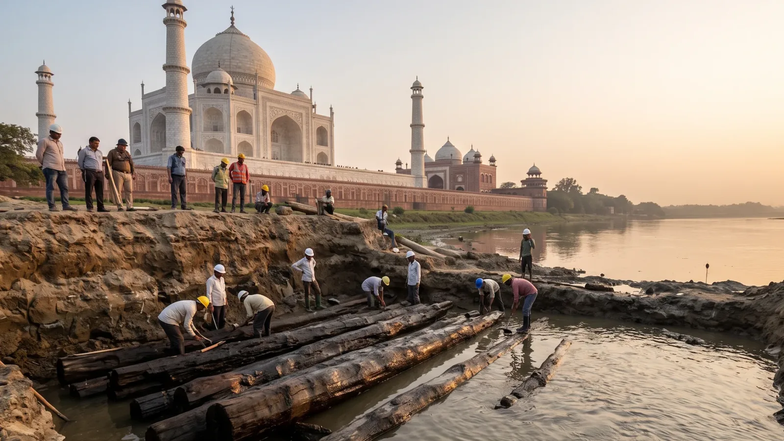 The massive weight of the Taj Mahal is supported by a highly unusual foundation made of timber wells.