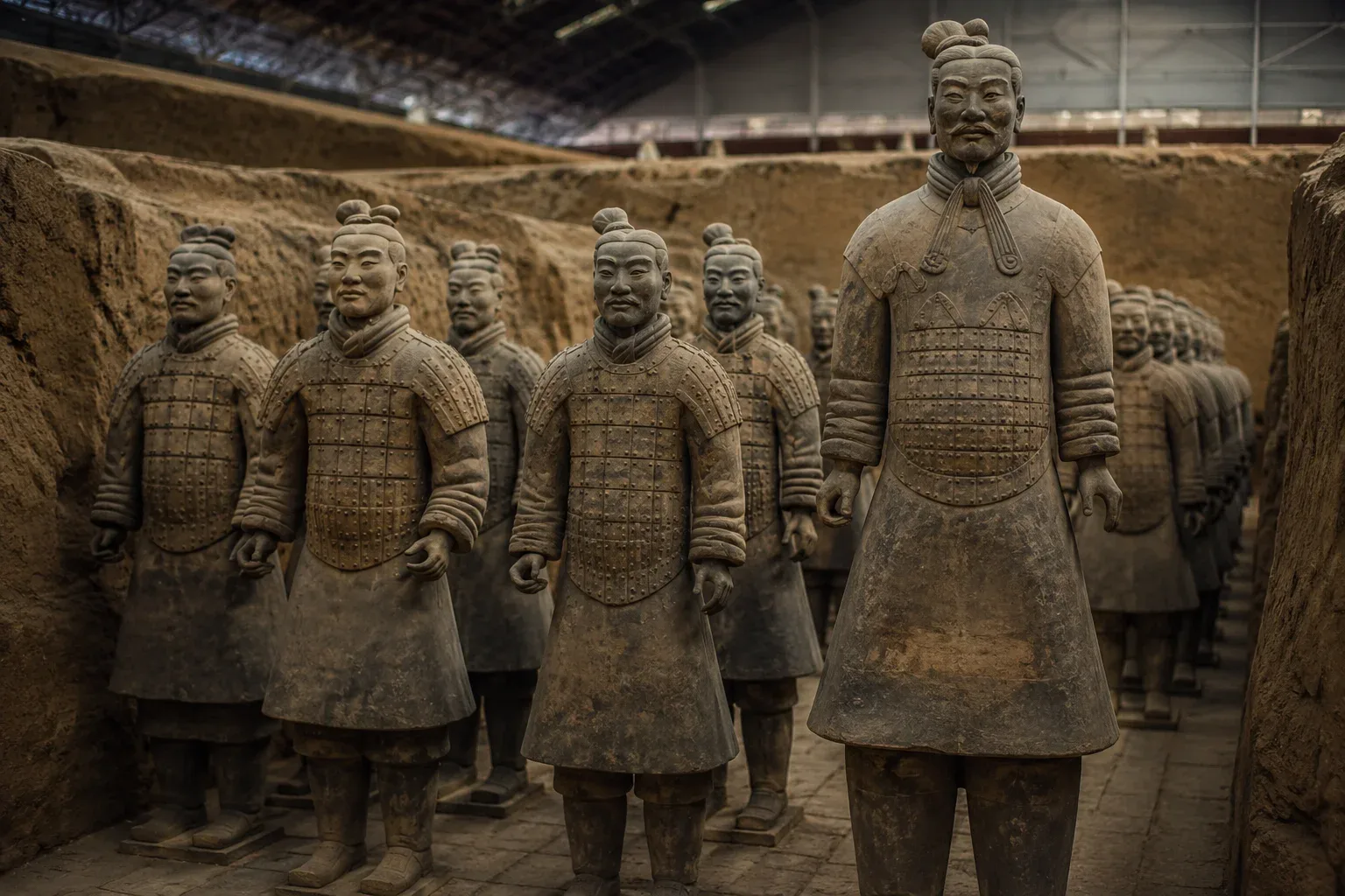 In the Terracotta Army, size directly correlates with status. The soldiers vary in height, but they are generally larger than the average human of that era, ranging from about 5 feet 8 inches to well over 6 feet. The tallest figures in the pits are the generals and high-ranking officers, making them easily distinguishable from the standard infantrymen.