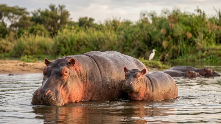 Hippopotamus with young hippo.