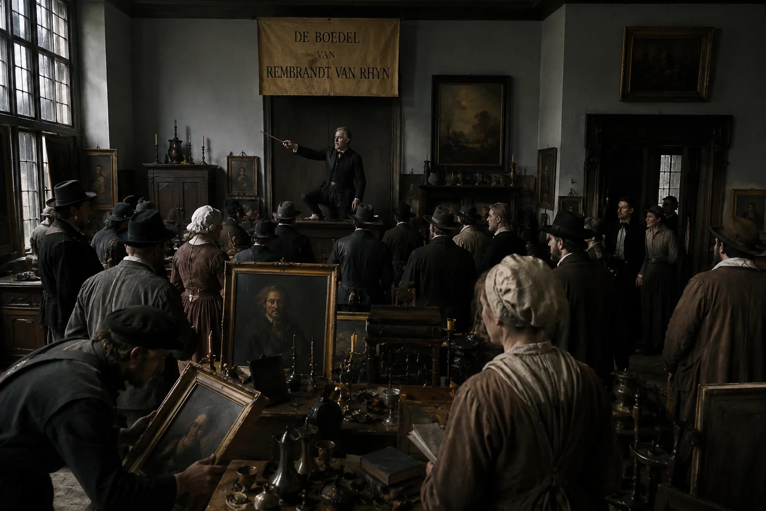 By 1656, Rembrandt's debts had spiraled out of control. To avoid being sent to debtor's prison, he filed for cessio bonorum (a form of voluntary bankruptcy). The city auctioned off his house, his printing press, and his massive art collection for a fraction of their worth. He spent his final years living in a modest rented house.