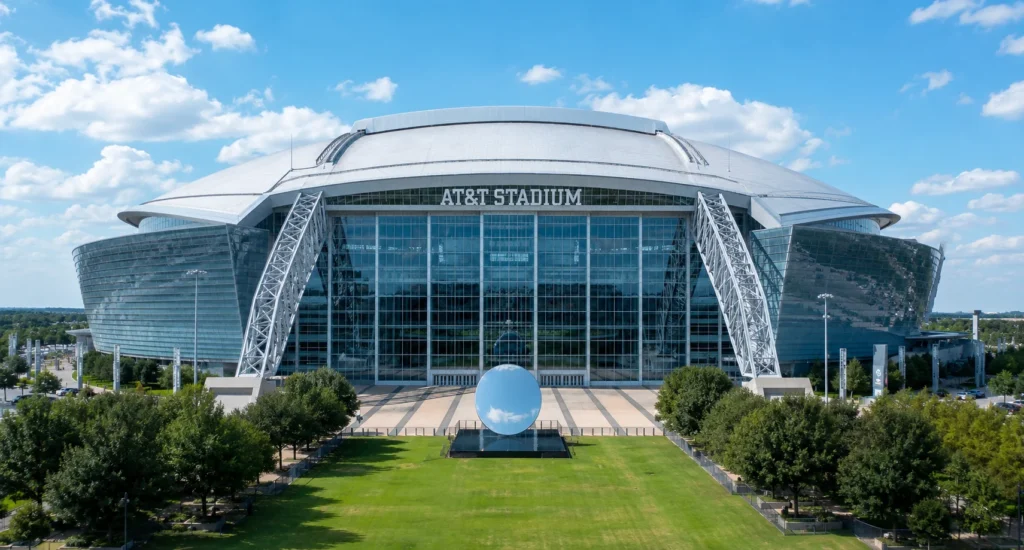 majestic wide-angle photograph of AT&T Stadium in Texas